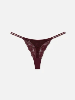 Culotte|Primark String En Dentelle à Double Lanière Bordeaux