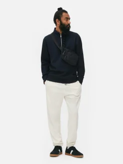 Sweats À Capuche Et Sweat-Shirts|Primark Sweat-shirt Texturé à Col Zippé Et Motif Géométrique Bleu marine