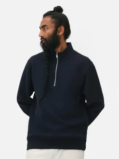 Sweats À Capuche Et Sweat-Shirts|Primark Sweat-shirt Texturé à Col Zippé Et Motif Géométrique Bleu marine