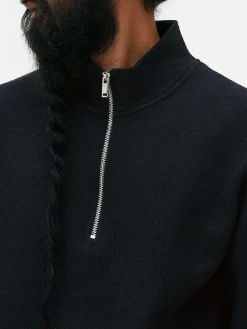 Sweats À Capuche Et Sweat-Shirts|Primark Sweat-shirt Texturé à Col Zippé Et Motif Géométrique Bleu marine