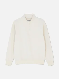 Sweats À Capuche Et Sweat-Shirts|Primark Sweat-shirt Texturé à Col Zippé Et Motif Géométrique Écru