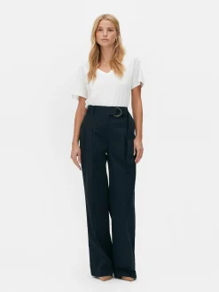 Hauts Et T-Shirts|Primark T-shirt à Col En V En Coton Mélangé Blanc