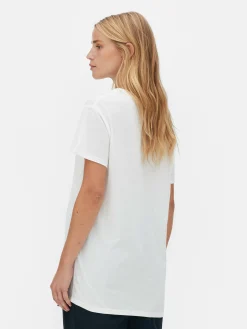 Hauts Et T-Shirts|Primark T-shirt à Col En V En Coton Mélangé Blanc