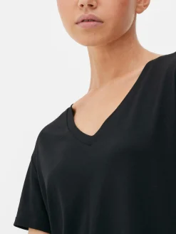 Hauts Et T-Shirts|Primark T-shirt à Col En V En Coton Mélangé Noir