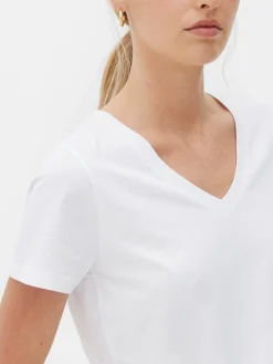 Hauts Et T-Shirts|Primark T-shirt à Col En V Et Manches Courtes Blanc