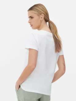 Hauts Et T-Shirts|Primark T-shirt à Col En V Et Manches Courtes Blanc