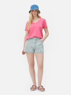 Hauts Et T-Shirts|Primark T-shirt à Col En V Et Manches Courtes Rose vif