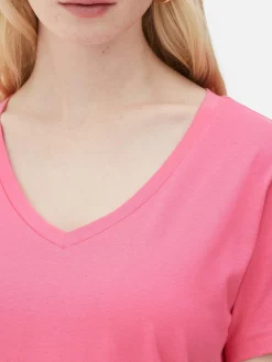 Hauts Et T-Shirts|Primark T-shirt à Col En V Et Manches Courtes Rose vif