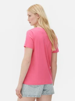 Hauts Et T-Shirts|Primark T-shirt à Col En V Et Manches Courtes Rose vif