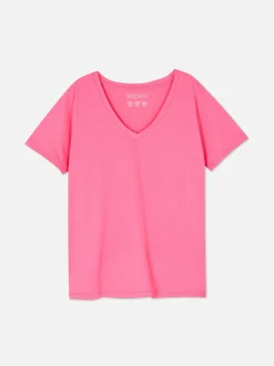 Hauts Et T-Shirts|Primark T-shirt à Col En V Et Manches Courtes Rose vif