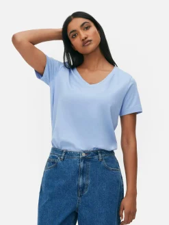 Hauts Et T-Shirts|Primark T-shirt à Col En V Et Manches Courtes Bleu moyen