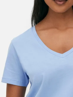 Hauts Et T-Shirts|Primark T-shirt à Col En V Et Manches Courtes Bleu moyen