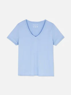 Hauts Et T-Shirts|Primark T-shirt à Col En V Et Manches Courtes Bleu moyen