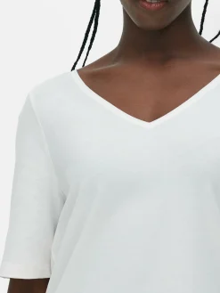 Hauts Et T-Shirts|Primark T-shirt à Col En V Et Manches Courtes Ivoire