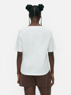 Hauts Et T-Shirts|Primark T-shirt à Col En V Et Manches Courtes Ivoire