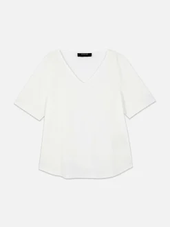 Hauts Et T-Shirts|Primark T-shirt à Col En V Et Manches Courtes Ivoire