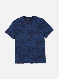 Hauts Et T-Shirts|Primark T-shirt à Col Ras-du-cou Et Motif Arbres Japonais Bleu marine