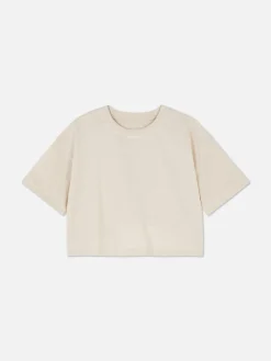 Hauts Et T-Shirts|Primark T-shirt à Col Ras-du-cou Et Manches Courtes Grège