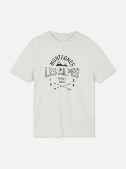 Hauts Et T-Shirts|Primark T-shirt à Imprimé Les Alpes Gris chiné