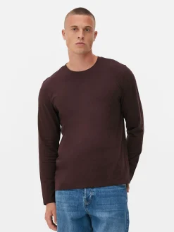 Hauts Et T-Shirts|Primark T-shirt à Manches Longues En Coton Bordeaux