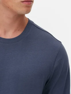 Hauts Et T-Shirts|Primark T-shirt à Manches Longues En Coton Bleu