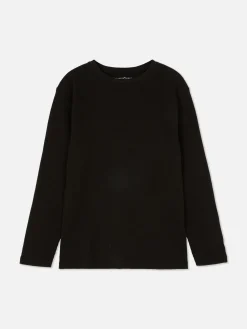 Hauts Et T-Shirts|Primark T-shirt à Manches Longues Et à Texture Gaufrée Noir