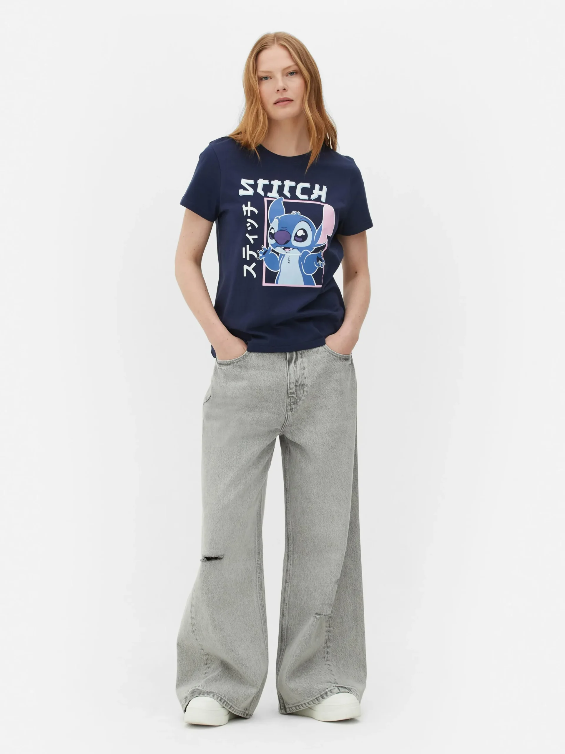 Hauts Et T-Shirts|Primark T-shirt à Motif Style Manga Disney Lilo & Stitch Bleu marine
