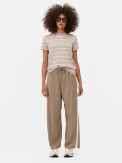 Hauts Et T-Shirts|Primark T-shirt à Rayures Et à Col Ras-du-cou Fauve