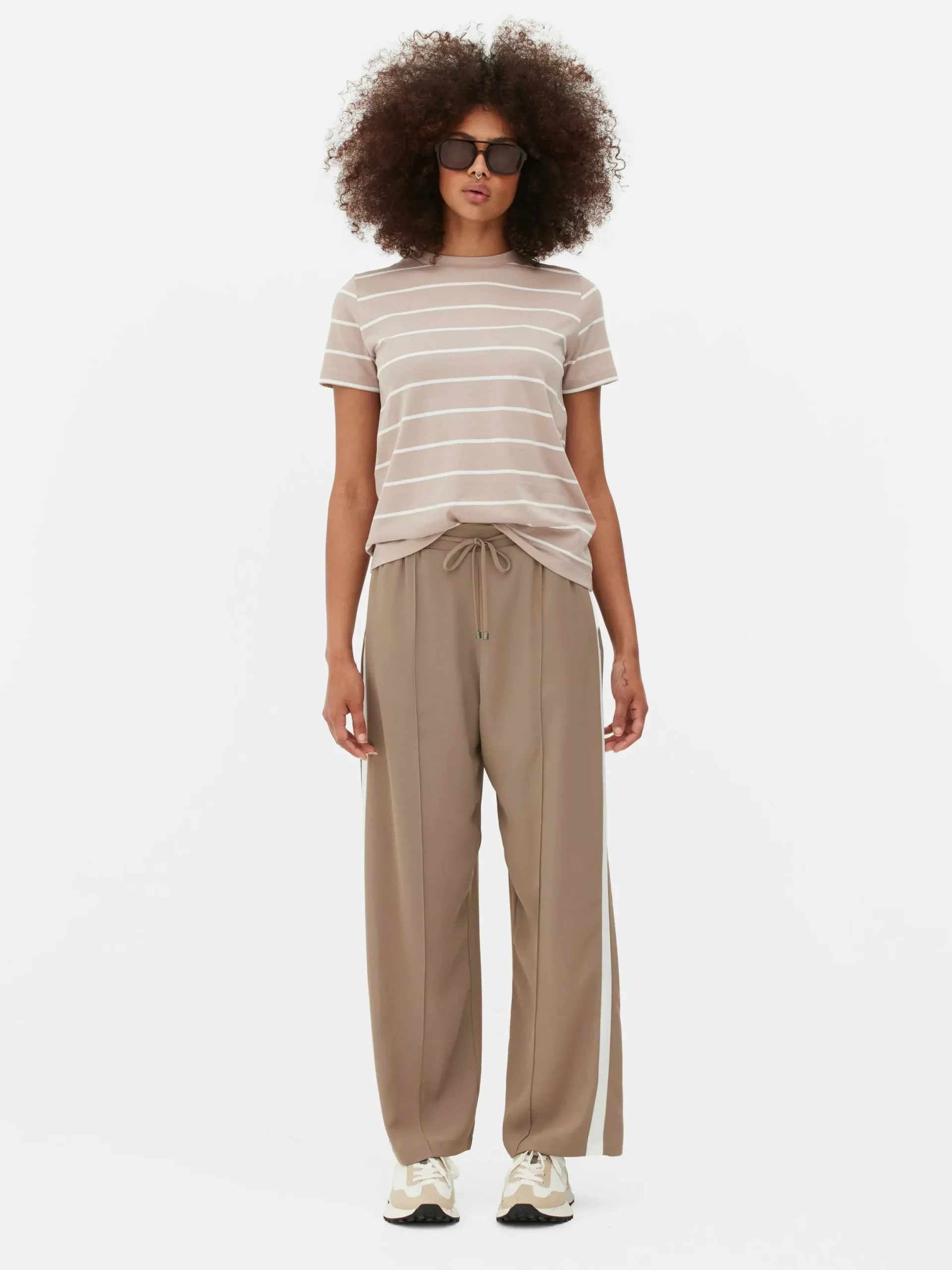 Hauts Et T-Shirts|Primark T-shirt à Rayures Et à Col Ras-du-cou Fauve