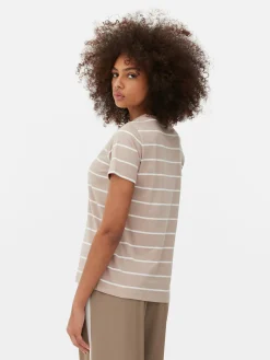 Hauts Et T-Shirts|Primark T-shirt à Rayures Et à Col Ras-du-cou Fauve