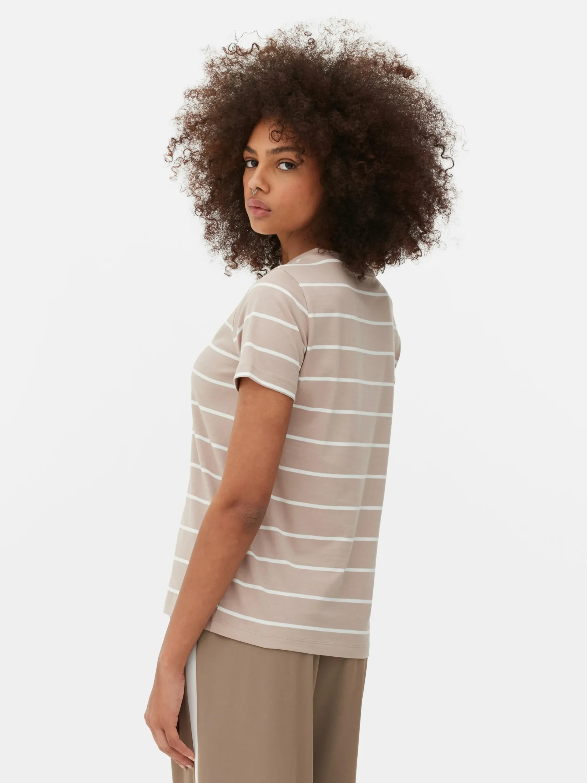 Hauts Et T-Shirts|Primark T-shirt à Rayures Et à Col Ras-du-cou Fauve