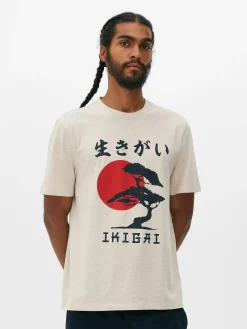 Hauts Et T-Shirts|Primark T-shirt Avec Imprimé Arbre Japonais Écru