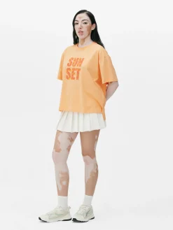 Hauts Et T-Shirts|Primark T-shirt Coupe Droite à Motif Graphique Orange clair