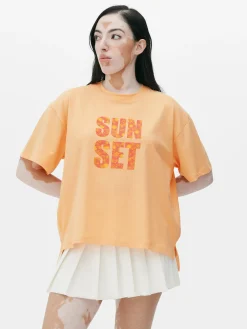 Hauts Et T-Shirts|Primark T-shirt Coupe Droite à Motif Graphique Orange clair
