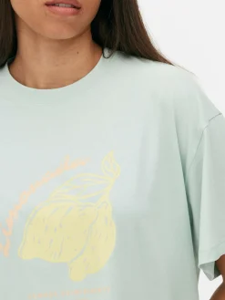 Hauts Et T-Shirts|Primark T-shirt Coupe Droite à Motif Graphique Vert menthe