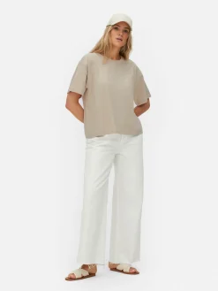 Hauts Et T-Shirts|Primark T-shirt Coupe Droite Oversize Grège