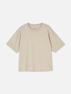 Hauts Et T-Shirts|Primark T-shirt Coupe Droite Oversize Grège