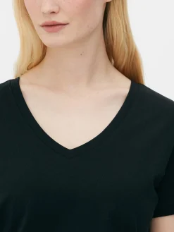 Hauts Et T-Shirts|Primark T-shirt Coupe Regular à Col En V Noir