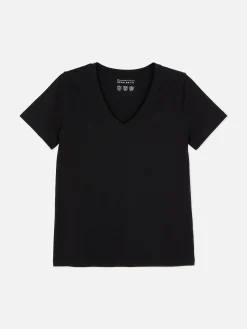 Hauts Et T-Shirts|Primark T-shirt Coupe Regular à Col En V Noir