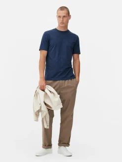 Hauts Et T-Shirts|Primark T-shirt Coupe Slim à Manches Courtes Bleu marine