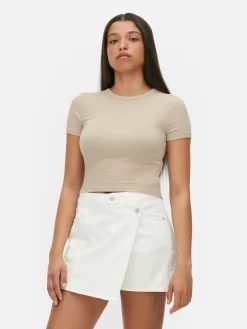 Hauts Et T-Shirts|Primark T-shirt Court à Manches Courtes Grège