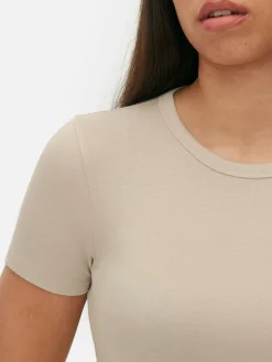 Hauts Et T-Shirts|Primark T-shirt Court à Manches Courtes Grège