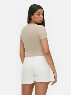 Hauts Et T-Shirts|Primark T-shirt Court à Manches Courtes Grège