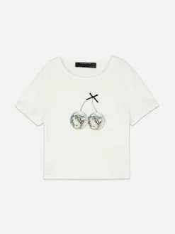 Hauts Et T-Shirts|Primark T-shirt Court Graphique Blanc