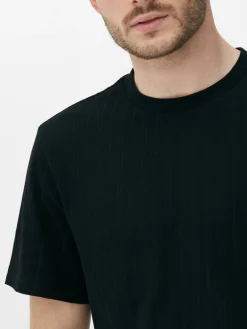 Hauts Et T-Shirts|Primark T-shirt Côtelé à Col Ras-du-cou Noir