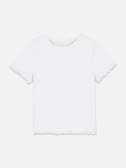Hauts Et T-Shirts|Primark T-shirt Côtelé à Finition Festonnée à Coordonner Blanc