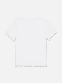 Hauts Et T-Shirts|Primark T-shirt Côtelé à Finition Festonnée à Coordonner Blanc