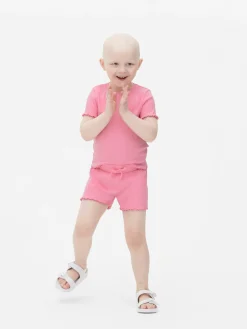 Hauts Et T-Shirts|Primark T-shirt Côtelé à Finition Festonnée à Coordonner Rose