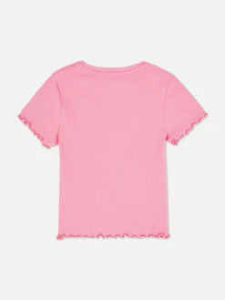 Hauts Et T-Shirts|Primark T-shirt Côtelé à Finition Festonnée à Coordonner Rose