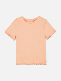 Hauts Et T-Shirts|Primark T-shirt Côtelé à Finition Festonnée à Coordonner Orange